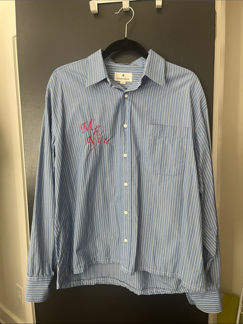 “Me & You” Embroidered Custom Blue Button Down